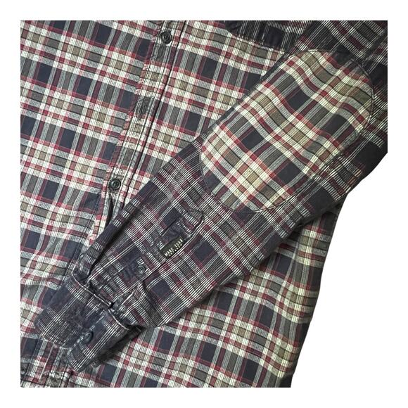 Marc Ecko Cut & Sew Mens Shirt Plaid Button Size M Corduroy Patch Streetwear - Picture 5 of 10